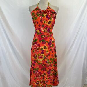 Vintage Liberty House Of Hawaii Vibrant Multicolored Halter Maxi Dress